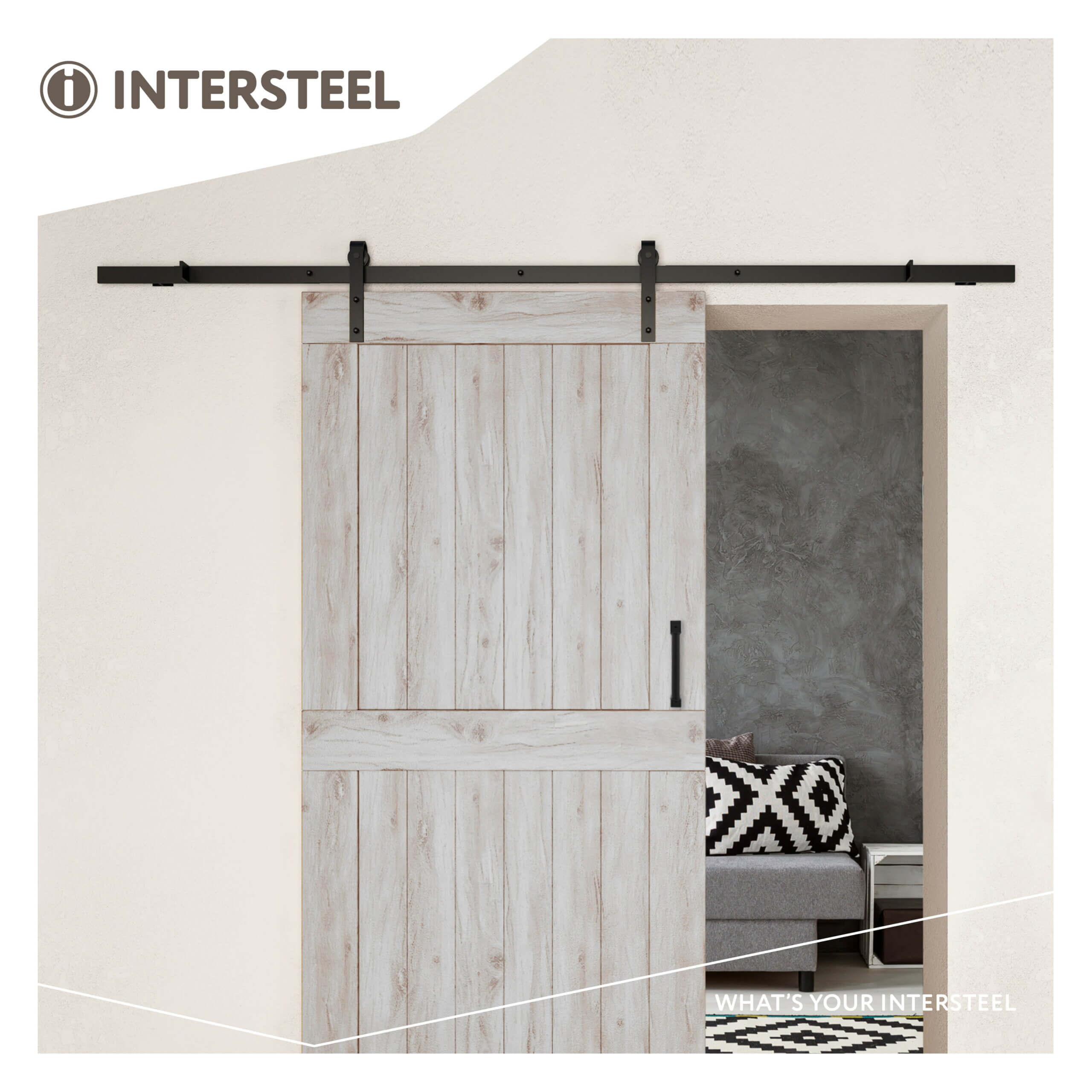 Intersteel rennihurðabraut svört (Barnyard) - Járn og gler Intersteel rennihurðabraut svört (Barnyard) - Járn og gler