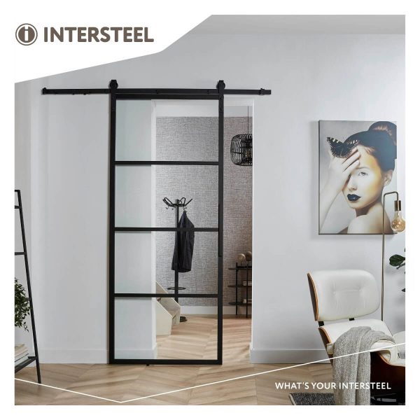 Intersteel braut m/hurð svört glært gler - Járn og gler
