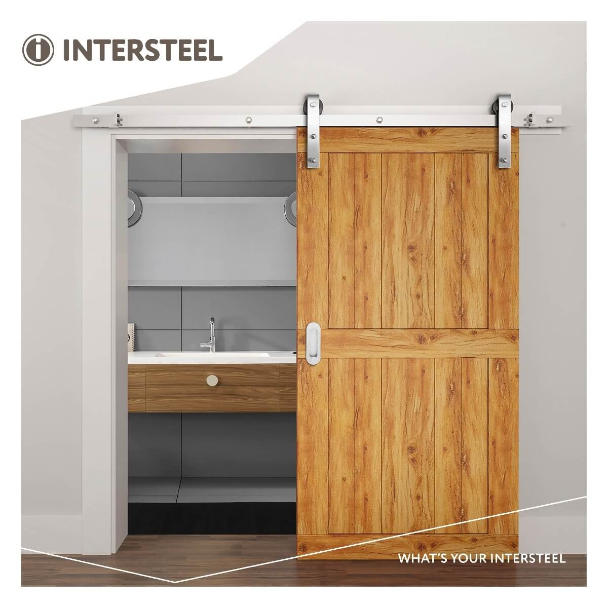 Intersteel rennihurðabraut stál, 200cm - Járn og gler